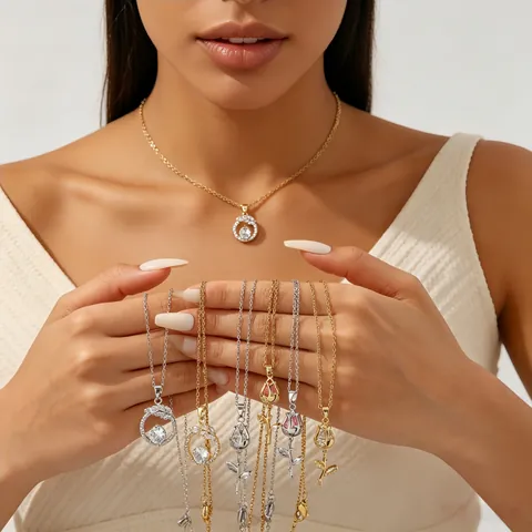 Set di Gioielli Moda in Acciaio Inossidabile Con Collana e Orecchini Ciondolo Tulipano Girasole Cuore Strass per Donna Accessorio Quotidiano