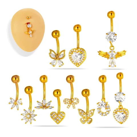 Bauchnabelpiercing Aus Edelstahl Mit Eingelagtem Zirkonia Herz Schmetterling Engelsflügel Schleife Navelpiercing Schmuck Für Damen Gold Silber