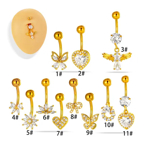 Bauchnabelpiercing Aus Edelstahl Mit Eingelagtem Zirkonia Herz Schmetterling Engelsflügel Schleife Navelpiercing Schmuck Für Damen Gold Silber
