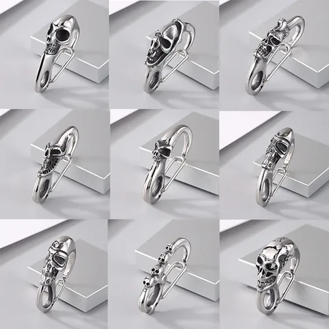 Gothic Punk Skull Snap Hook Keychain Clip 316L Stainless Steel Animal Buddha Head Carved Pendant Jewelry Accessory