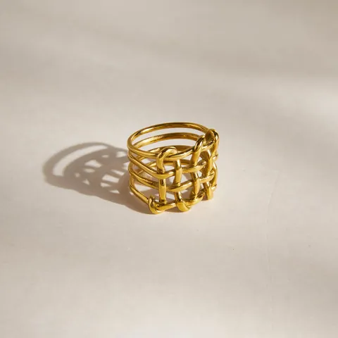 Stainless Steel Hollow Woven Geometric Ring For Women 18K Gold Plated Minimalist Elegant Party Jewelry Finger Ring Gift