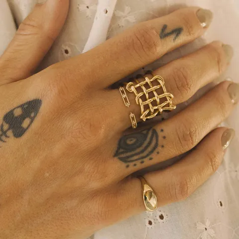 Stainless Steel Hollow Woven Geometric Ring For Women 18K Gold Plated Minimalist Elegant Party Jewelry Finger Ring Gift