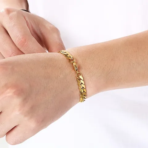 Juego de Collar y Pulsera de Cadena de Eslabones Cubanos de Acero Inoxidable Minimalista para Hombre y Mujer Cadena NK Plana Chapada en Oro y Plata