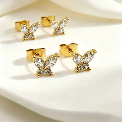 Classic Butterfly 316 Stainless Steel Stud Earrings For Women 14K Gold Plated Zirconia Geometric Animal Ear Jewelry