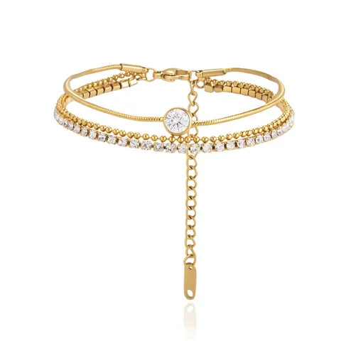 Bracciale Multistrato in Acciaio Inossidabile da Donna Placcato Oro 18K Catena a Serpente Catena di Perline Bracciale Tennis con Strass Gioielli di Moda