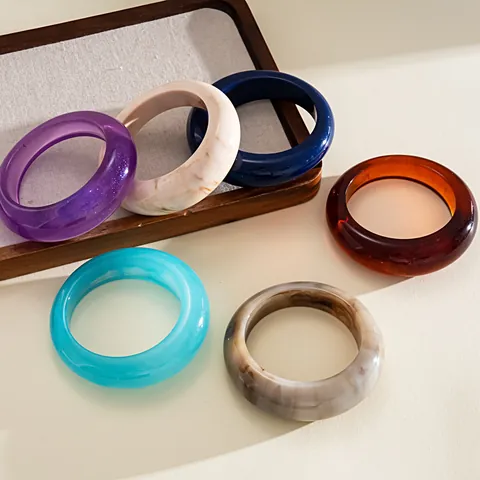 Retro Resin Marble Pattern Bangle Bracelet For Women Simple Round Geometric Hand Cuff Vintage Style Fashion Jewelry Accessory