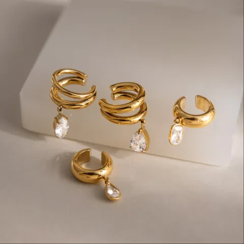 Pendientes de Acero Inoxidable Chapado en Oro 18K Colgante de Strass Gota de Agua Marquesa Rectángulo Joyería Sin Perforación Mujer