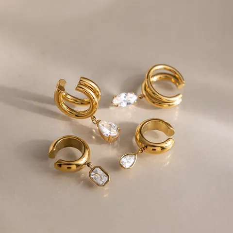Pendientes de Acero Inoxidable Chapado en Oro 18K Colgante de Strass Gota de Agua Marquesa Rectángulo Joyería Sin Perforación Mujer