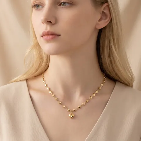 Minimalistisches Edelstahl 18K Vergoldetes Herz Anhänger Halskette Und Armband Schmuck Set Für Damen Mode Herz Gliederkette Accessoires
