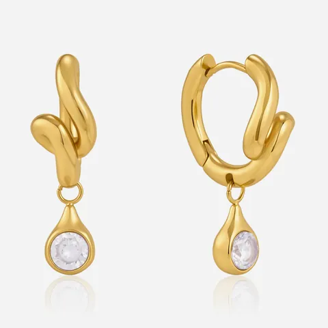 Σκουλαρίκια Κρίκοι από Ανοξείδωτο Ατσάλι 18K Επιχρυσωμένο Ζιρκόνια Κυματιστό Σχέδιο Μενταγιόν Δάκρυ Κοσμήματα για Γυναίκες