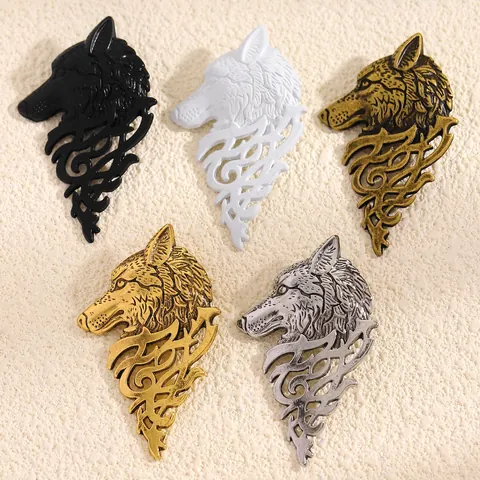 Retro Wolf Head Brooch For Men Antique Gold Silver Bronze Metal Wolf Pin For Suit Tuxedo Animal Lapel Pin Jewelry Accessory