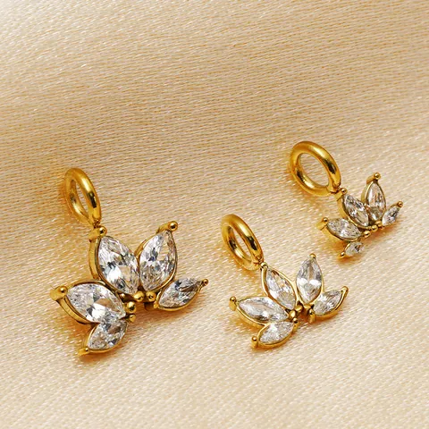 Stainless Steel Flower Pendant 14K Gold Plated Rhinestone Marquise Floral Charms For DIY Necklace Bracelet Making Jewelry Accessories