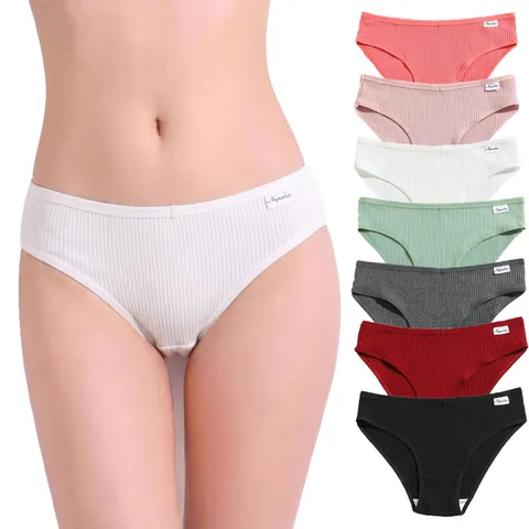 Womens Ribbed Cotton Panties Vita Bassa Colore Solido Traspirante Elastico Slip Biancheria Intima Lingerie