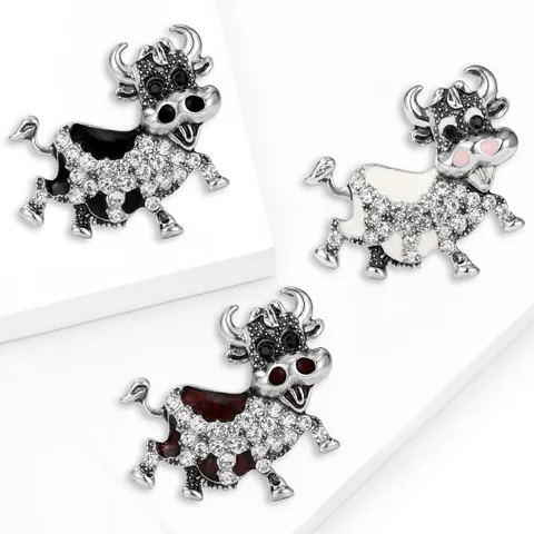 Creative Cartoon Cow Brooch Pin Alloy Drip Oil Rhinestone Zodiac Ox Animal Lapel Pin For Women Fashion Clothes Accessories