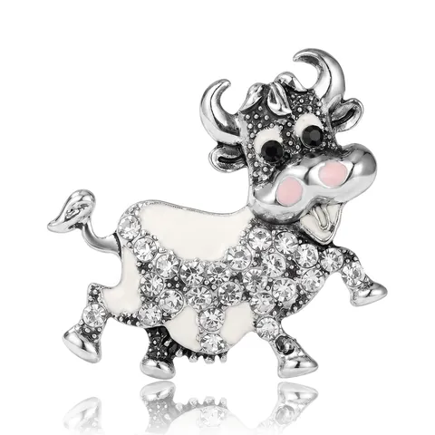 Creative Cartoon Cow Brooch Pin Alloy Drip Oil Rhinestone Zodiac Ox Animal Lapel Pin For Women Fashion Clothes Accessories