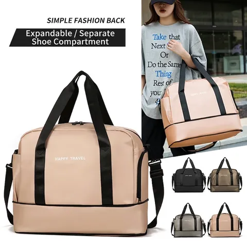 Travel Gym Duffle Bag PU Leather Waterproof Dry Wet Separation Independent Shoe Compartment Handheld Shoulder Weekender