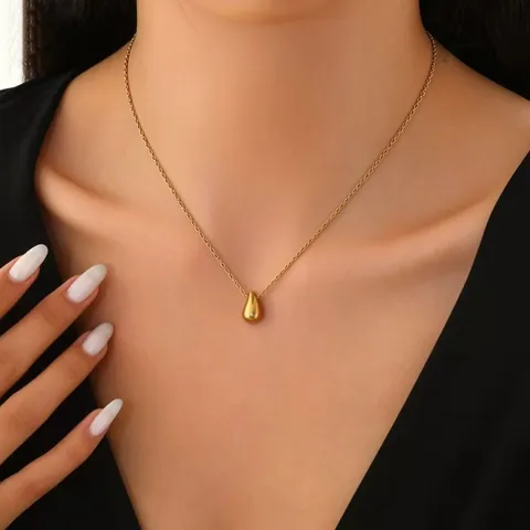 Minimalist Stainless Steel Waterdrop Curved Tube Pendant Necklace For Women Fashion Gold Plated Clavicle Chain Jewelry Gift