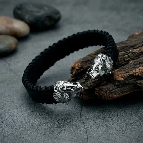 Men Vintage Dragon Head Bracelet 316L Stainless Steel Braided Leather Bangle Open Cuff Punk Gothic Jewelry