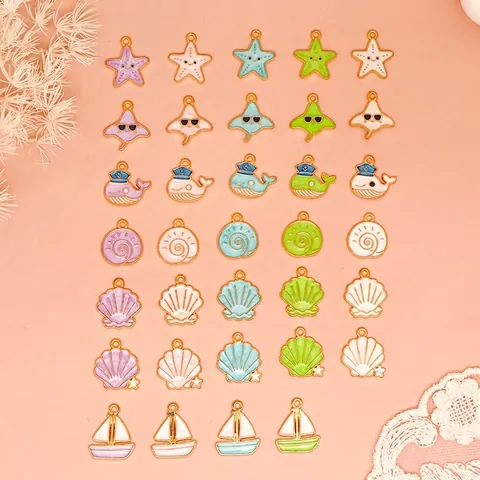 Ocean Series Alloy Enamel Charms DIY Jewelry Making Starfish Whale Shell Pendants For Bracelet Necklace Craft Accessory