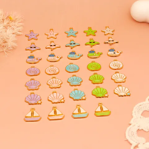 Ocean Series Alloy Enamel Charms DIY Jewelry Making Starfish Whale Shell Pendants For Bracelet Necklace Craft Accessory
