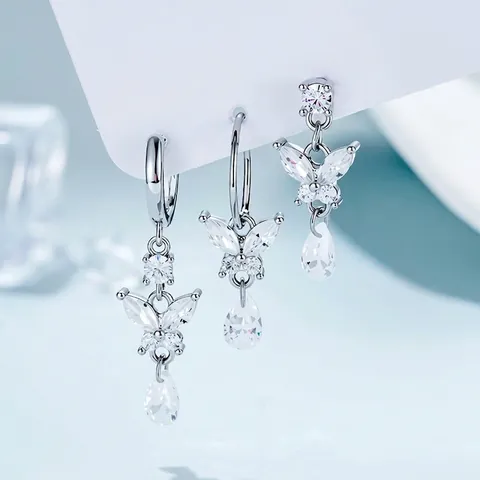 Pendientes de Mariposa Gota de Agua Circonia Aleación de Titanio Clavo de Cartílago para Mujer Joyería de Plata