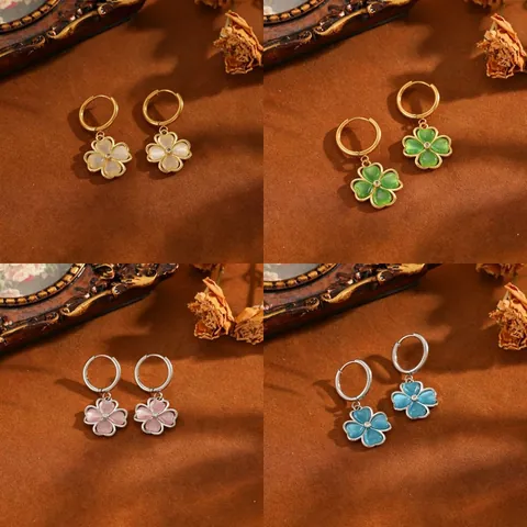 Elegant 18K Gold Plated Four Leaf Clover Jewelry Set Copper Stainless Steel Rhinestone Necklace Earrings For Women Fashion Accessory