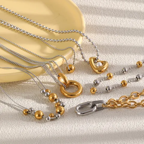 Dames Roestvrij Staal Tweekleurige Halsketting 18K Verguld Geometrische Ketting Halsketting Minimalistische Kunstparel Sieraden
