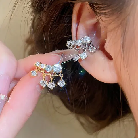 Luxus 18K Vergoldeter Zirkonia Quaste Ohrklemme Für Damen Ohne Loch Kupfer Clip-Ohrringe Elegantes Schmuckzubehör