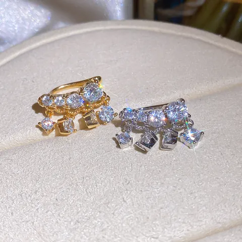 Luxus 18K Vergoldeter Zirkonia Quaste Ohrklemme Für Damen Ohne Loch Kupfer Clip-Ohrringe Elegantes Schmuckzubehör