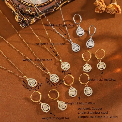 Light Luxury Titanium Steel Rhinestone Pendant Necklace Geometric Water Drop Oval Round Gold Silver Jewelry For Women