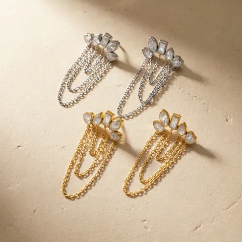 Orecchini Pendenti con Nappa in Acciaio Inossidabile e Strass per Donna Eleganti Orecchini Geometrici a Catena Accessori per Gioielli di Moda