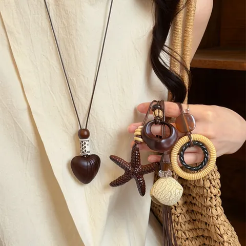 Böhmische Vintage Anhänger Halskette Für Damen Herz Seestern Geometrisch Nuss Legierung Schlüsselbeinkette Schmuck Geschenk