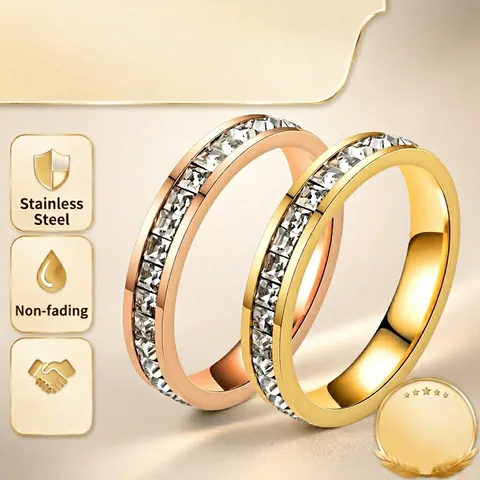 Stainless Steel Rings For Women Gold Rose Gold Titanium Zircon Inlaid Minimalist Forever Love Roman Numeral Heart Clover