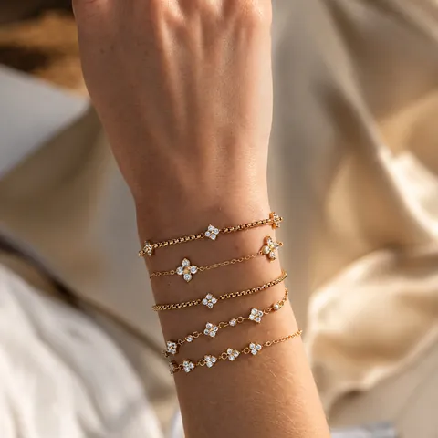 Minimalist Stainless Steel Clover Bracelet With White Zirconia Pave Geometric Flower Link Chain Gold Plated Jewelry For Women