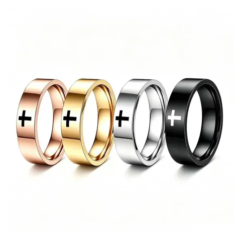 Punk Stainless Steel Cross Ring For Men Women Hip Hop Signet Band Ring Vintage Goth Fashion Jewelry Couple Rings Gold Silver Black Rose Gold
