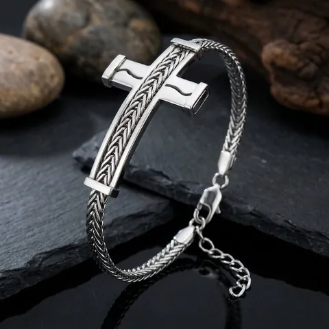 Punk Edelstahl Kreuz Armband Für Herren Hohl Geometrische Kielkette Verstellbar Mode Schmuck Geschenk Accessoire