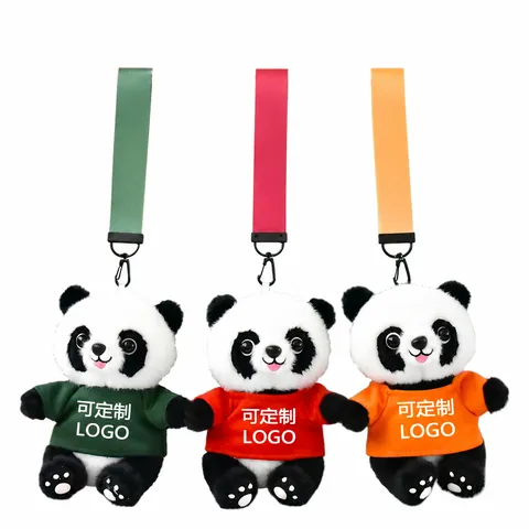Simpatico Cartone Animato Panda Vestito Portachiavi in Peluche Morbido Animale di Peluche Giocattolo Corda Arcobaleno T-Shirt Ciondolo da Borsa per Decorazione Regalo