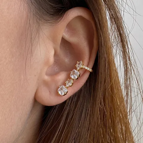 Pendientes de Botón de Lujo en Acero Inoxidable con Circonia para Mujer Clip de Oreja Integrado Joyería de Moda Geométrica