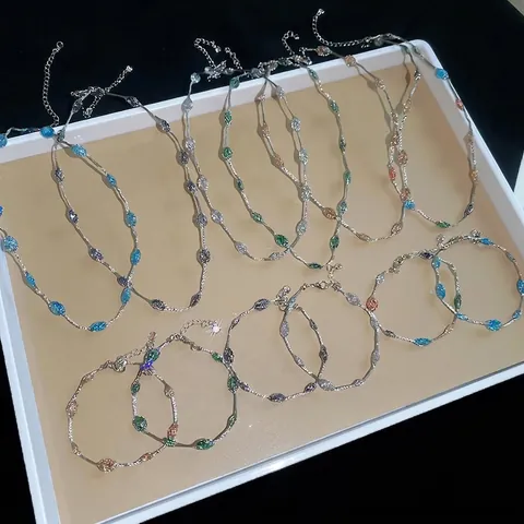 Dopamine Multicolor Candy Color Zirconia Jewelry Copper Clavicle Necklace Bracelet Set Niche Design Fashion For Women