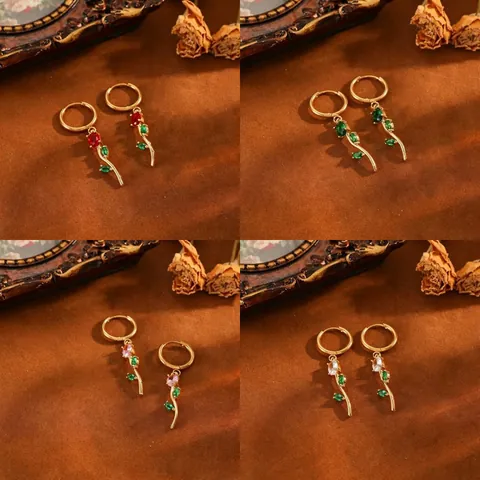 Exquisite Tulip Flower Earrings Necklace Jewelry Set Stainless Steel Rhinestone Plant Branch Pendant Jewelry For Women Girls Gift