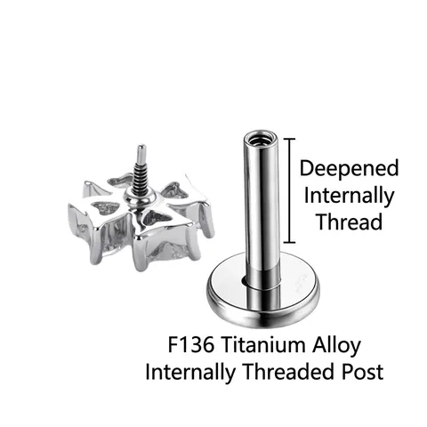 Titanium Internally Threaded Labret Stud Heart Clover Zirconia Cartilage Piercing Jewelry Lucky Flower Helix Tragus Stud Earring