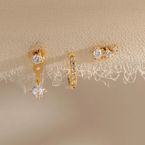 European American Stainless Steel Earring Set 18K Gold Plated Rhinestone Earrings Set For Women Fashion Jewelry Accessories