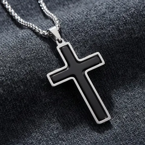 Collier Pendentif Croix Rotatif pour Hommes en Acier Inoxydable Bicolore Hip-Hop Punk Vintage Pendentif Croix Religieuse Bijoux