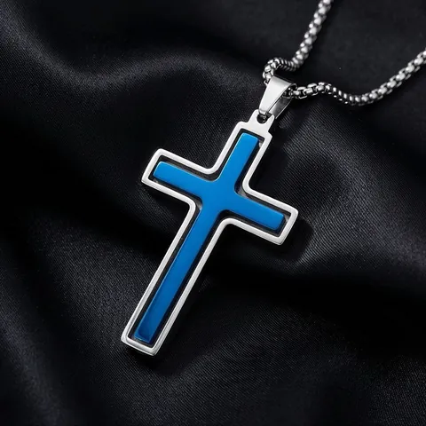 Collier Pendentif Croix Rotatif pour Hommes en Acier Inoxydable Bicolore Hip-Hop Punk Vintage Pendentif Croix Religieuse Bijoux