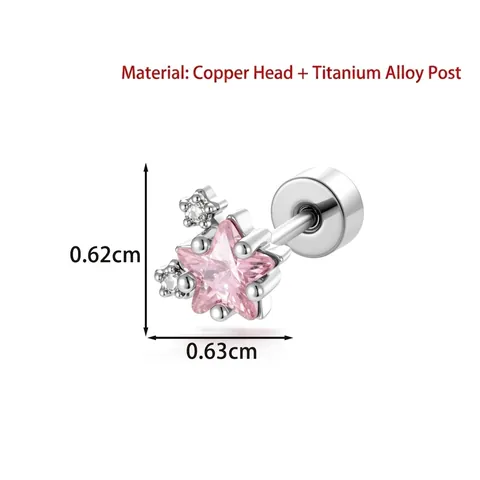 Titanium Alloy Zirconia Star Cartilage Piercing Stud Earring Colorful Sparkly Star Ear Bone Nail For Ear Care Sensitive Ears Jewelry