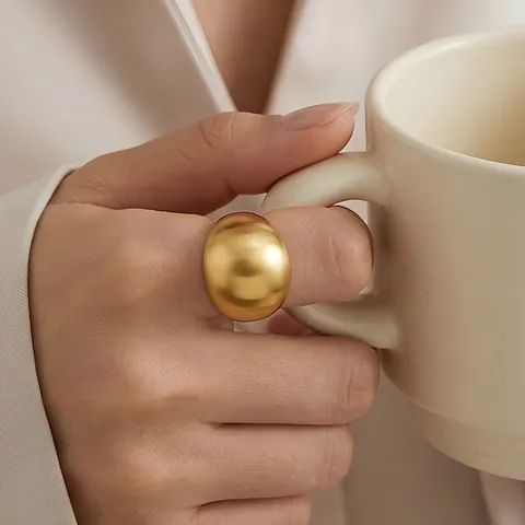 Women Minimalist 304 Stainless Steel Chubby Dome Ring High Polished Wide Band Finger Jewelry Gold Silver Matte Surface Gift