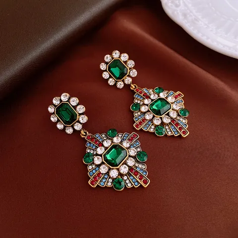 Vintage Barock Stil Blumen Rauten Legierung Ohrringe Mit Silber Ohrring Stecker Strass Eingelegt Für Damen
