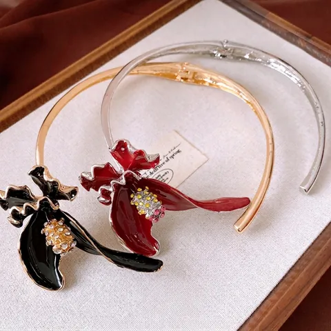 Französische Vintage Emaille Blume Choker Halskette Für Damen Strass Besetzt Gold Silber Plattiert Legierung Kragen Schmuck