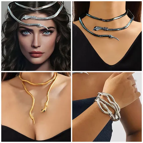 Bendable Snake Necklace Adjustable Serpentine Choker Wrap Bracelet Armband Headpiece Alloy Metal Jewelry For Women