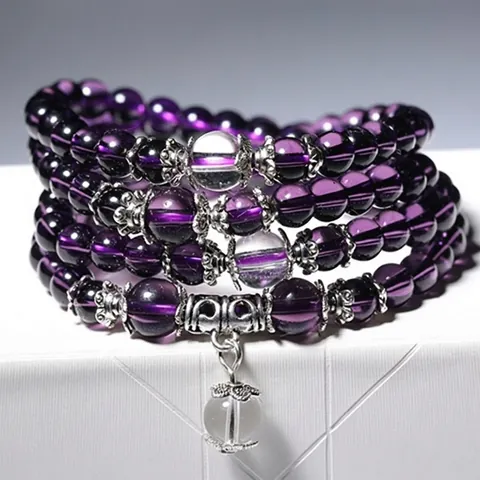 Multi Layer Wrap Beaded Bracelet Glass Crystal Beads Silver Alloy Spacers Flower Pendant Retro Buddhist Style Ethnic Jewelry